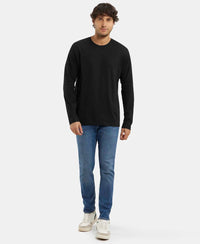 Super Combed Cotton Rich Solid Round Neck Full Sleeve T-Shirt - Black-4