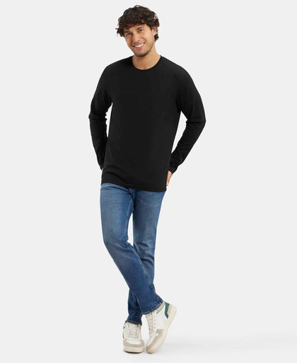 Super Combed Cotton Rich Solid Round Neck Full Sleeve T-Shirt - Black-6