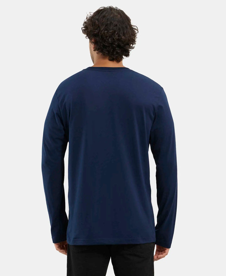 Super Combed Cotton Rich Solid Round Neck Full Sleeve T-Shirt - Navy-3