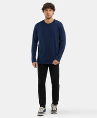 Super Combed Cotton Rich Solid Round Neck Full Sleeve T-Shirt - Navy-4