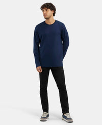 Super Combed Cotton Rich Solid Round Neck Full Sleeve T-Shirt - Navy-6