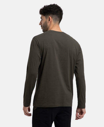 Super Combed Cotton Rich Solid Round Neck Full Sleeve T-Shirt - Olive