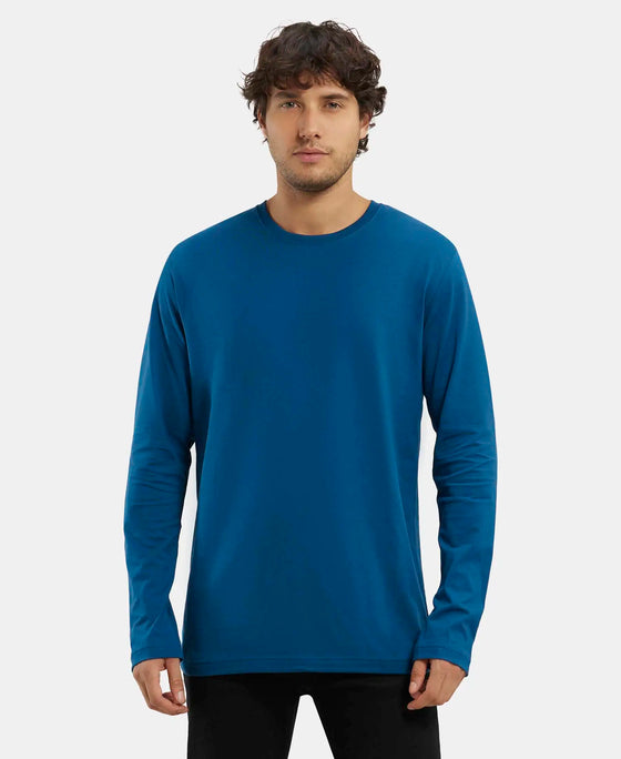 Super Combed Cotton Rich Solid Round Neck Full Sleeve T-Shirt - Seaport Teal-1