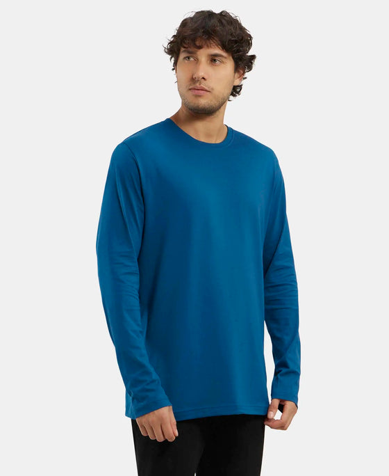 Super Combed Cotton Rich Solid Round Neck Full Sleeve T-Shirt - Seaport Teal-2