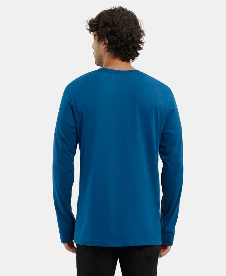 Super Combed Cotton Rich Solid Round Neck Full Sleeve T-Shirt - Seaport Teal-3