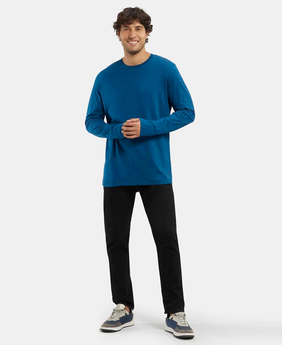 Super Combed Cotton Rich Solid Round Neck Full Sleeve T-Shirt - Seaport Teal-6