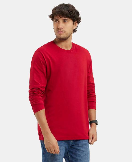 Super Combed Cotton Rich Solid Round Neck Full Sleeve T-Shirt - Shanghai Red-2