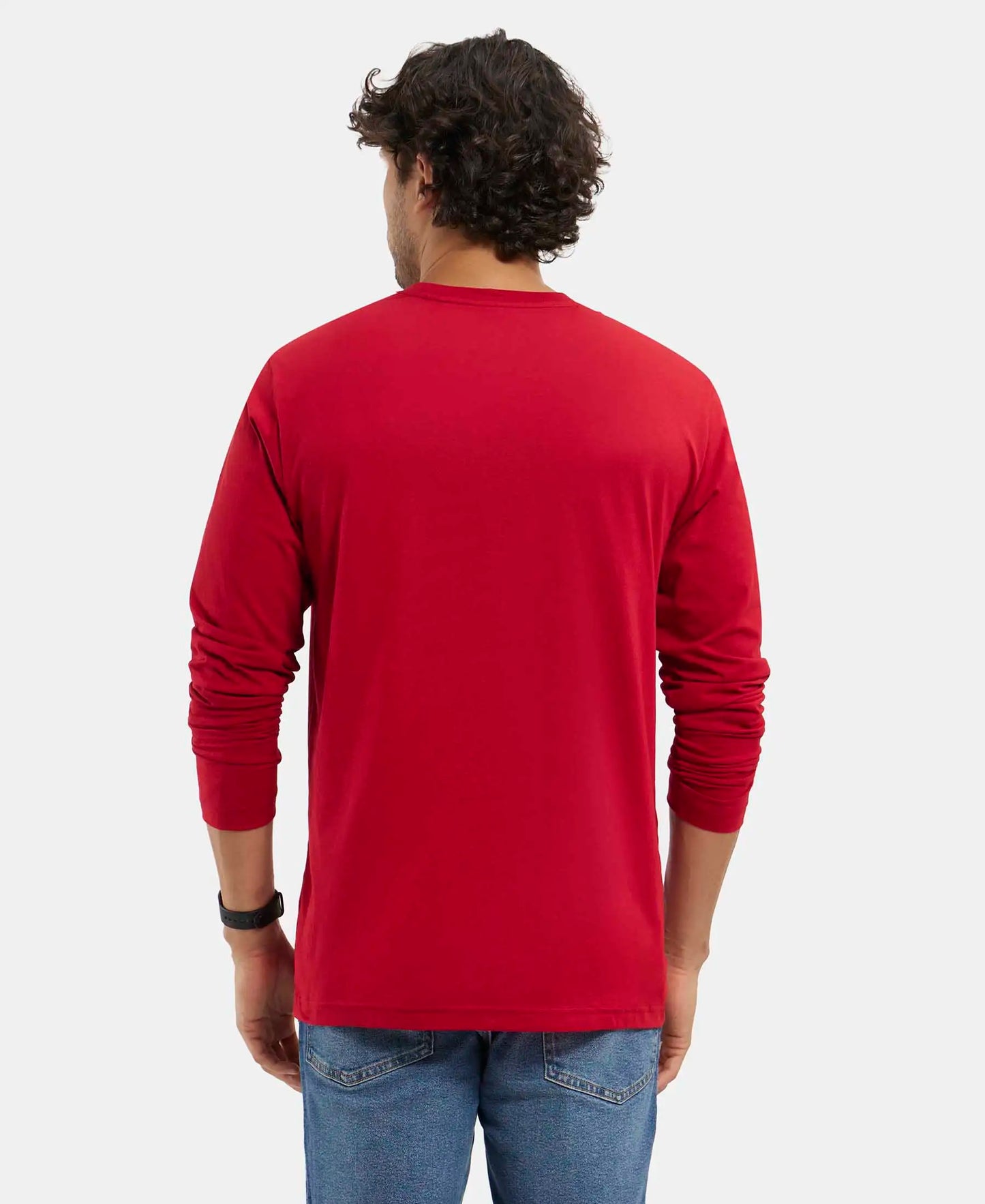 Super Combed Cotton Rich Solid Round Neck Full Sleeve T-Shirt - Shanghai Red-3