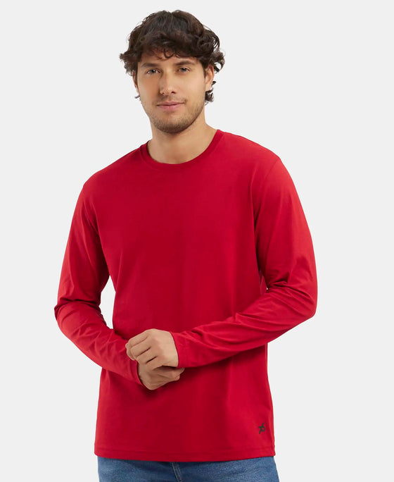 Super Combed Cotton Rich Solid Round Neck Full Sleeve T-Shirt - Shanghai Red-5