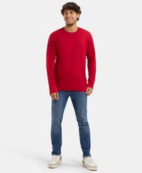 Super Combed Cotton Rich Solid Round Neck Full Sleeve T-Shirt - Shanghai Red-6