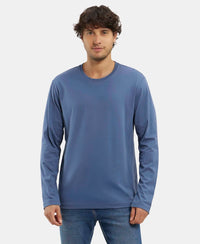 Super Combed Cotton Rich Solid Round Neck Full Sleeve T-Shirt - Vintage Indigo-1