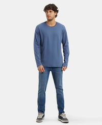 Super Combed Cotton Rich Solid Round Neck Full Sleeve T-Shirt - Vintage Indigo-6