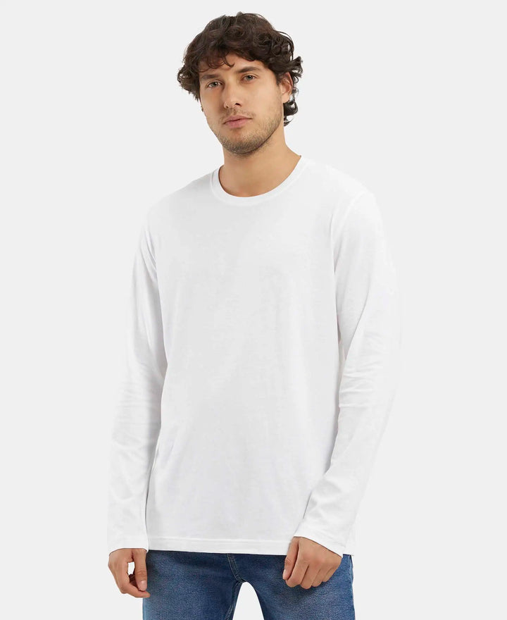 Super Combed Cotton Rich Solid Round Neck Full Sleeve T-Shirt - White-1