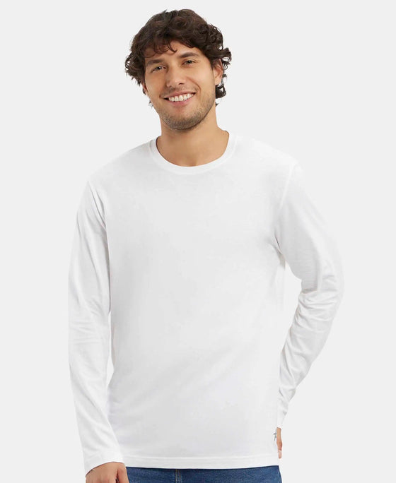 Super Combed Cotton Rich Solid Round Neck Full Sleeve T-Shirt - White-5