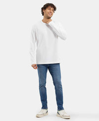 Super Combed Cotton Rich Solid Round Neck Full Sleeve T-Shirt - White-6