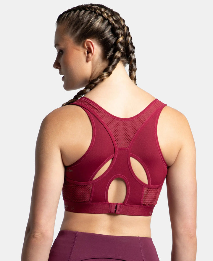 Wirefree Padded Tactel Nylon Elastane Stretch Full Coverage Racerback Styling Sports Bra with StayFresh and StayDry Treatment - Claret