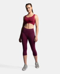 Wirefree Padded Tactel Nylon Elastane Stretch Full Coverage Racerback Styling Sports Bra with StayFresh and StayDry Treatment - Claret