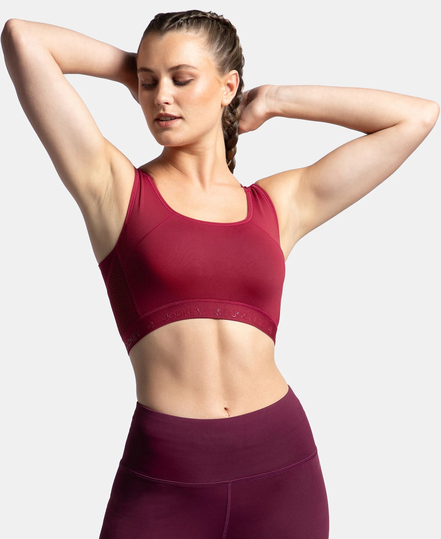 Wirefree Padded Tactel Nylon Elastane Stretch Full Coverage Racerback Styling Sports Bra with StayFresh and StayDry Treatment - Claret