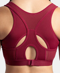 Wirefree Padded Tactel Nylon Elastane Stretch Full Coverage Racerback Styling Sports Bra with StayFresh and StayDry Treatment - Claret