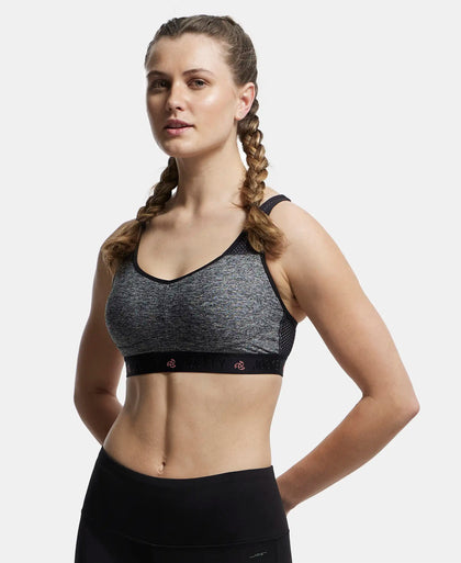 Wirefree Padded Tactel Nylon Elastane Stretch Full Coverage Sports Bra with Optional Cross Back Styling - Black Melange