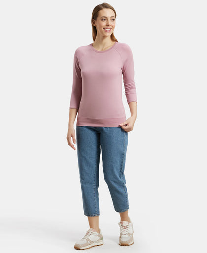 Super Combed Cotton Viscose Elastane Stretch Regular Fit Solid Round Neck Three Quarter Sleeve T-Shirt - Lilas