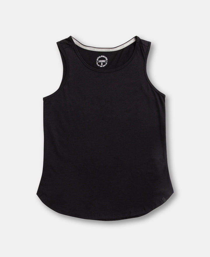 Super Combed Cotton Rich Solid Curved Hem Styled Tank Top - Black