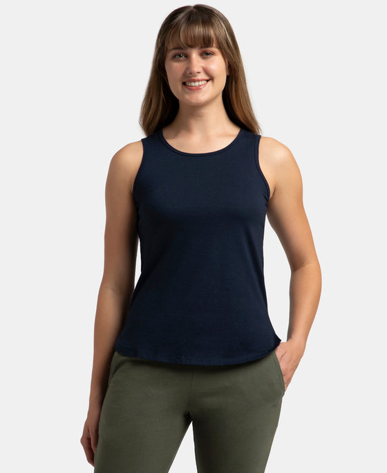 Super Combed Cotton Rich Solid Curved Hem Styled Tank Top - Navy Blazer