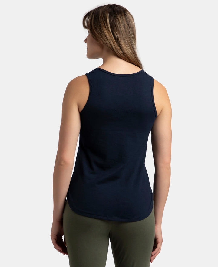 Super Combed Cotton Rich Solid Curved Hem Styled Tank Top - Navy Blazer