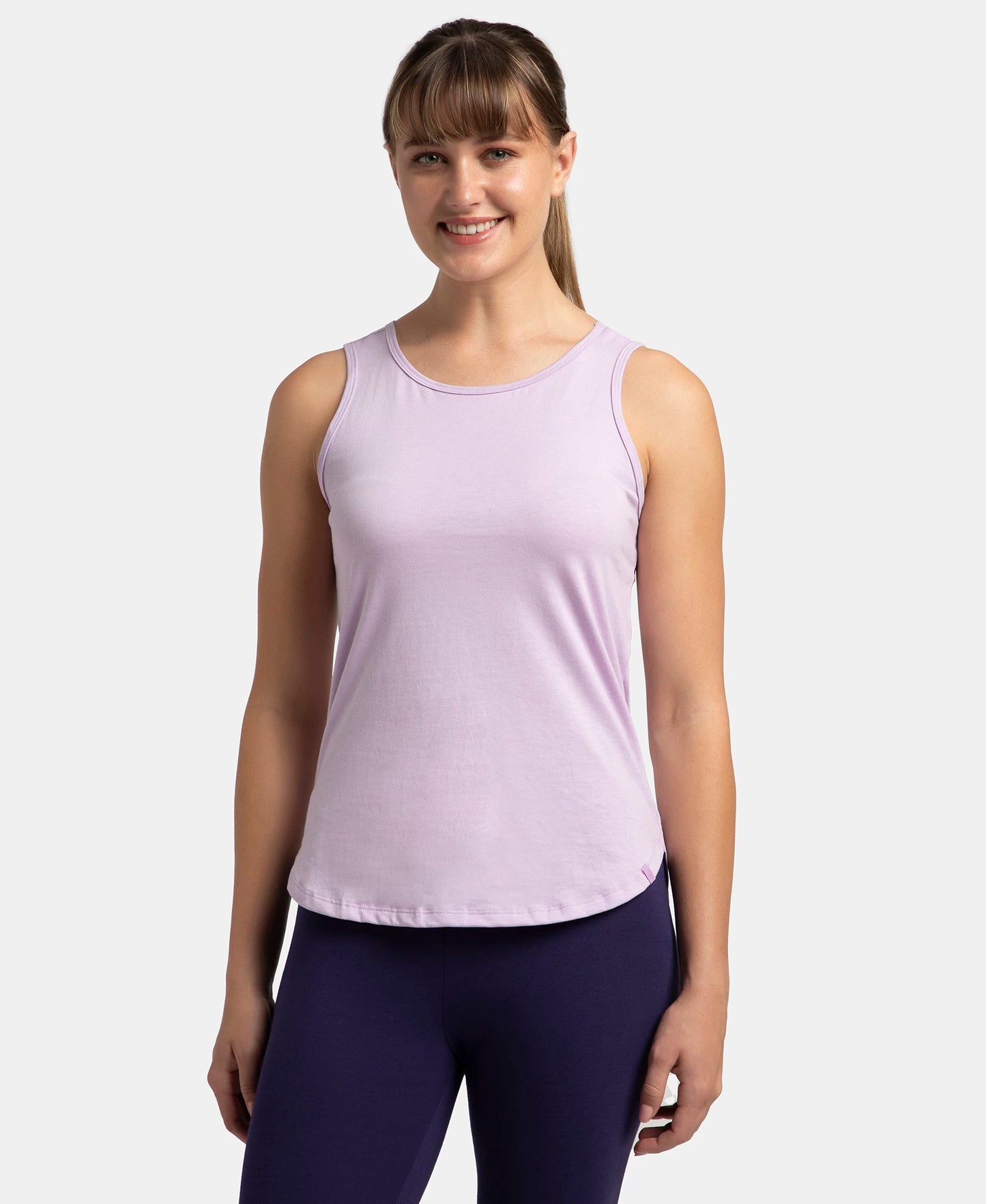 Super Combed Cotton Rich Solid Curved Hem Styled Tank Top - Orchid Bloom