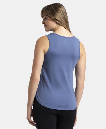 Super Combed Cotton Rich Solid Curved Hem Styled Tank Top - Topaz Blue