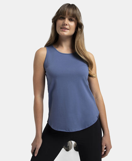 Super Combed Cotton Rich Solid Curved Hem Styled Tank Top - Topaz Blue