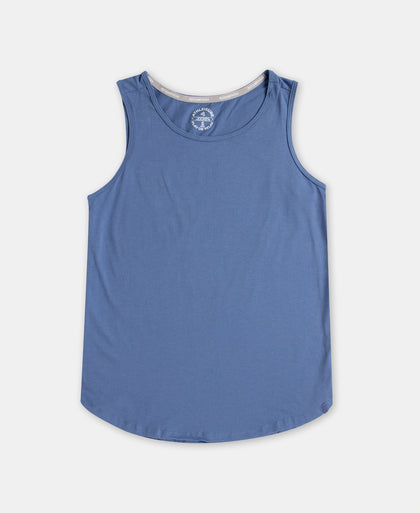 Super Combed Cotton Rich Solid Curved Hem Styled Tank Top - Topaz Blue