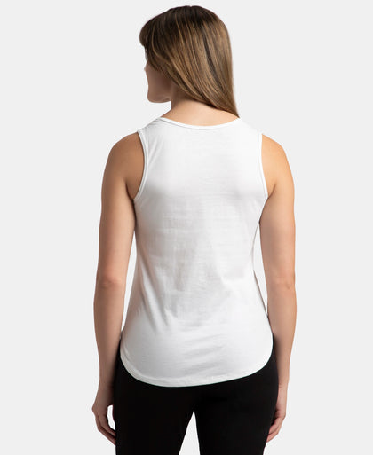 Super Combed Cotton Rich Solid Curved Hem Styled Tank Top - White