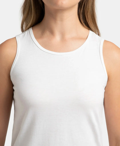 Super Combed Cotton Rich Solid Curved Hem Styled Tank Top - White