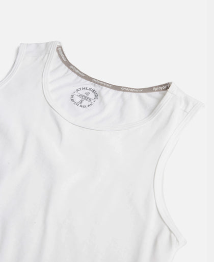 Super Combed Cotton Rich Solid Curved Hem Styled Tank Top - White