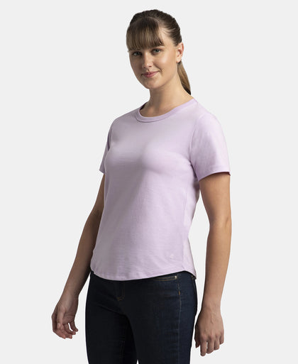 Super Combed Cotton Rich Relaxed Fit Solid Curved Hem Styled Half Sleeve T-Shirt - Orchid Bloom