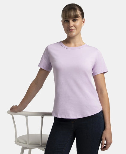 Super Combed Cotton Rich Relaxed Fit Solid Curved Hem Styled Half Sleeve T-Shirt - Orchid Bloom