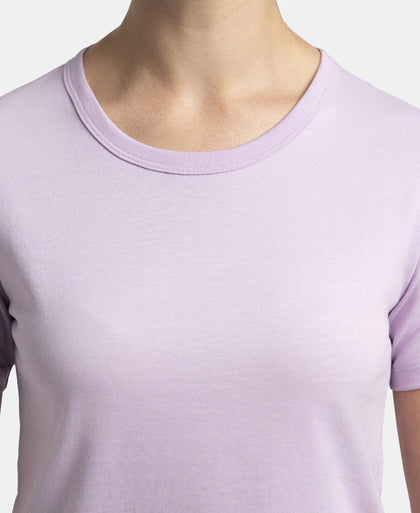 Super Combed Cotton Rich Relaxed Fit Solid Curved Hem Styled Half Sleeve T-Shirt - Orchid Bloom