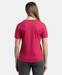 Super Combed Cotton Rich Relaxed Fit Solid Curved Hem Styled Half Sleeve T-Shirt - Red Plum