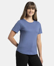 Super Combed Cotton Rich Relaxed Fit Solid Curved Hem Styled Half Sleeve T-Shirt - Topaz Blue