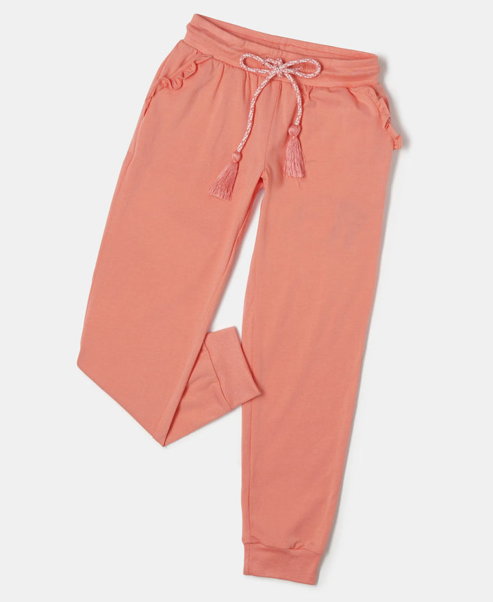 Girl's Super Combed Cotton Elastane Stretch Slim Fit Joggers - Burnt Coral