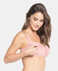 Wirefree Non Padded Super Combed Cotton Elastane Stretch Full Coverage Nursing Bra with Front Clasp Opening - Candy Pink