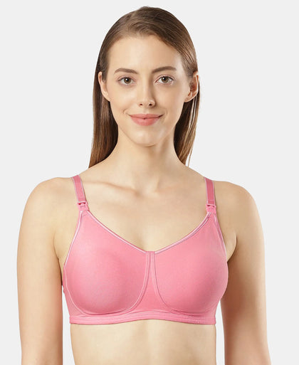 Wirefree Non Padded Super Combed Cotton Elastane Stretch Full Coverage Nursing Bra with Front Clasp Opening - Rose Wine