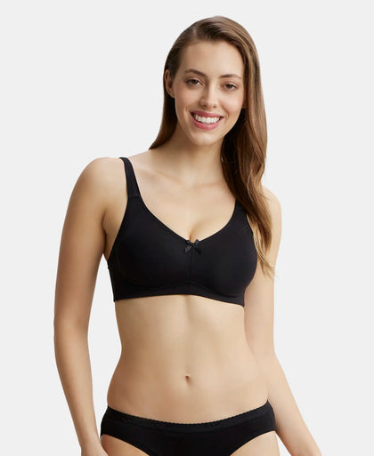 Pack of 2 Wirefree Non Padded Super Combed Cotton Elastane Stretch Full Coverage Everyday Bra with Concealed Shaper Panel - Black & Skin