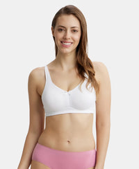 Pack of 2 Wirefree Non Padded Super Combed Cotton Elastane Stretch Full Coverage Everyday Bra with Concealed Shaper Panel - White & Skin