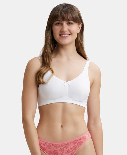 Wirefree Non Padded Super Combed Cotton Elastane Stretch Full Coverage Everyday Bra with Concealed Shaper Panel - White