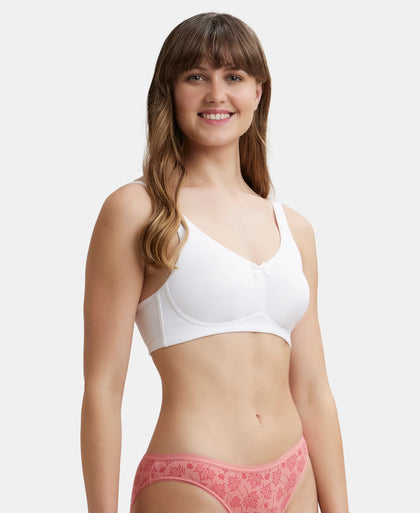 Wirefree Non Padded Super Combed Cotton Elastane Stretch Full Coverage Everyday Bra with Concealed Shaper Panel - White