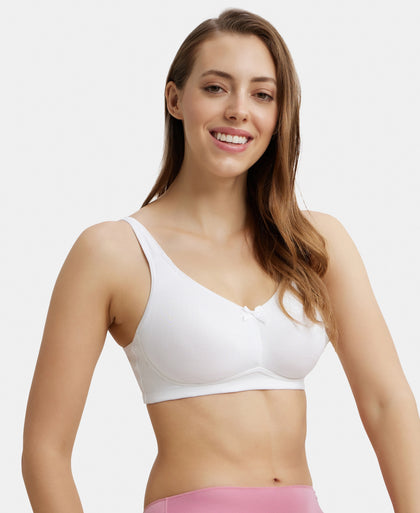 Pack of 2 Wirefree Non Padded Super Combed Cotton Elastane Stretch Full Coverage Everyday Bra with Concealed Shaper Panel - White & Skin