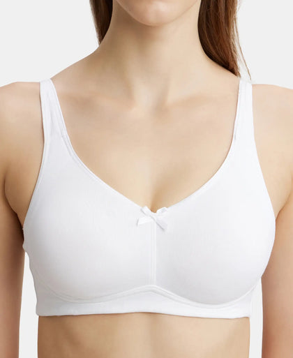 Pack of 2 Wirefree Non Padded Super Combed Cotton Elastane Stretch Full Coverage Everyday Bra with Concealed Shaper Panel - White & Skin