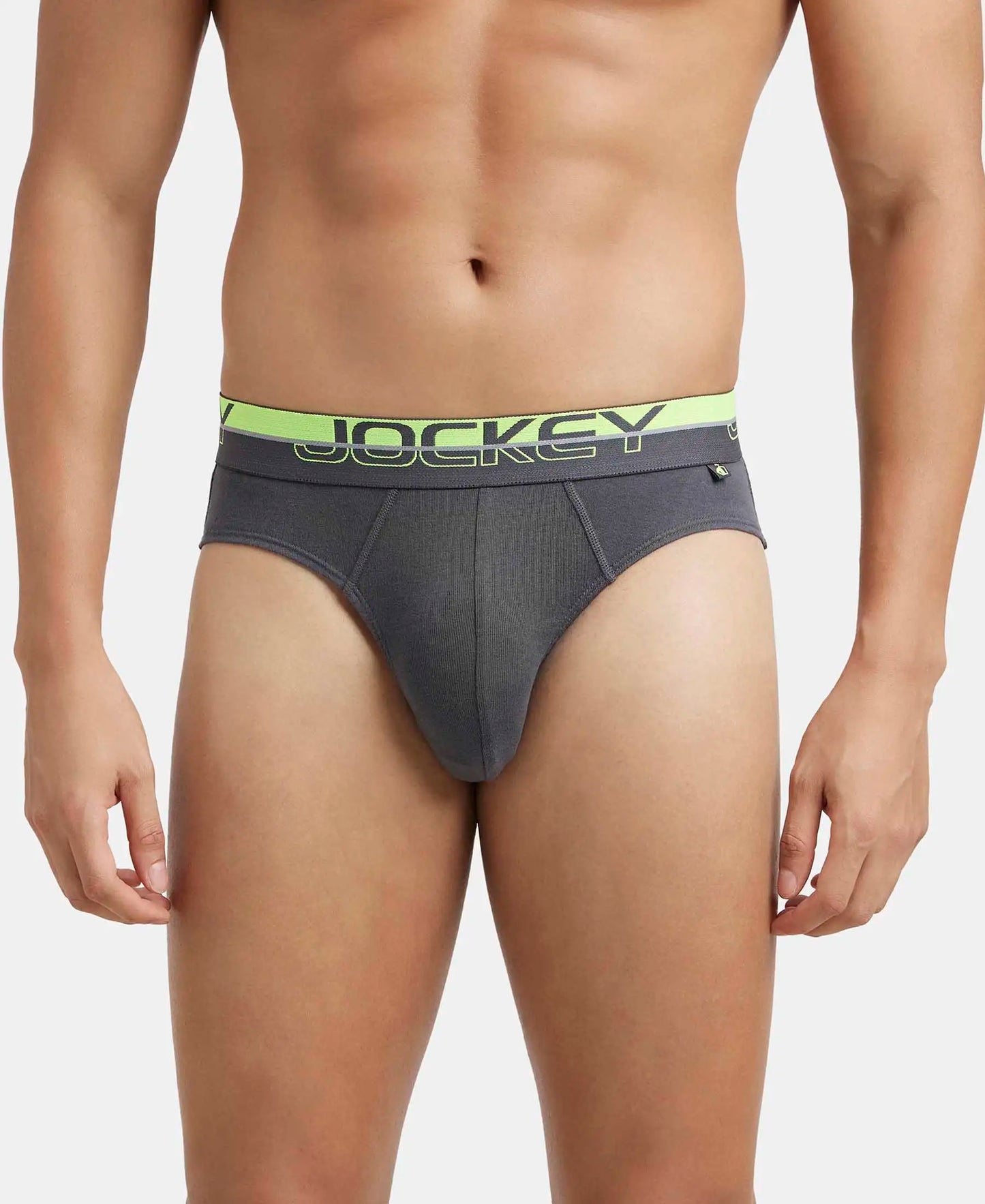 Super Combed Cotton Rib Solid Brief with Ultrasoft Waistband  - Asphalt-1